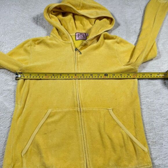 Vintage Y2K Juicy Couture Women’s Velour Hoodie Zip Up Yellow Sweatshirt - Picture 5 of 6